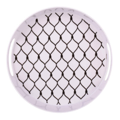 Casual Round Melamine Serving Tray - Fence Pattern Food Serving Tray