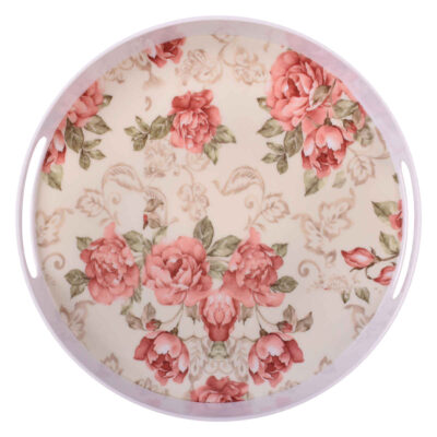 Casual Round Melamine Serving Tray - Multi-Use Floral Pattern Tray