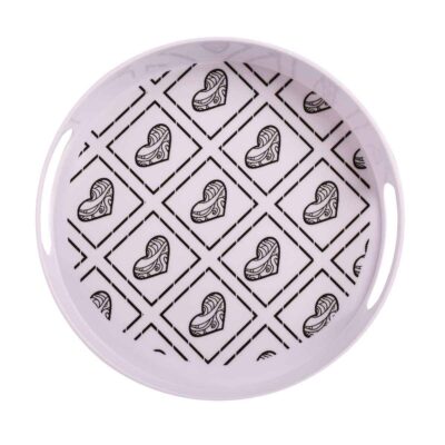 Casual Round Melamine Serving Tray - Heart Design with Handle