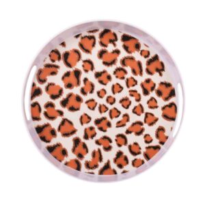 Casual Round Melamine Serving Tray – Leopard Pattern with Handle