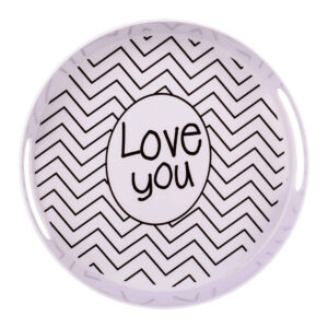 Casual Round Melamine Serving Tray – Love You Pattern with Handle