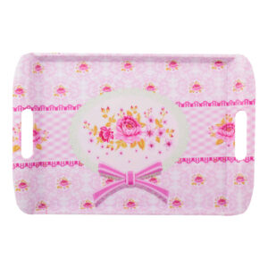 Lightweight Melamine Serving Tray – Pink Bow Design with Handle