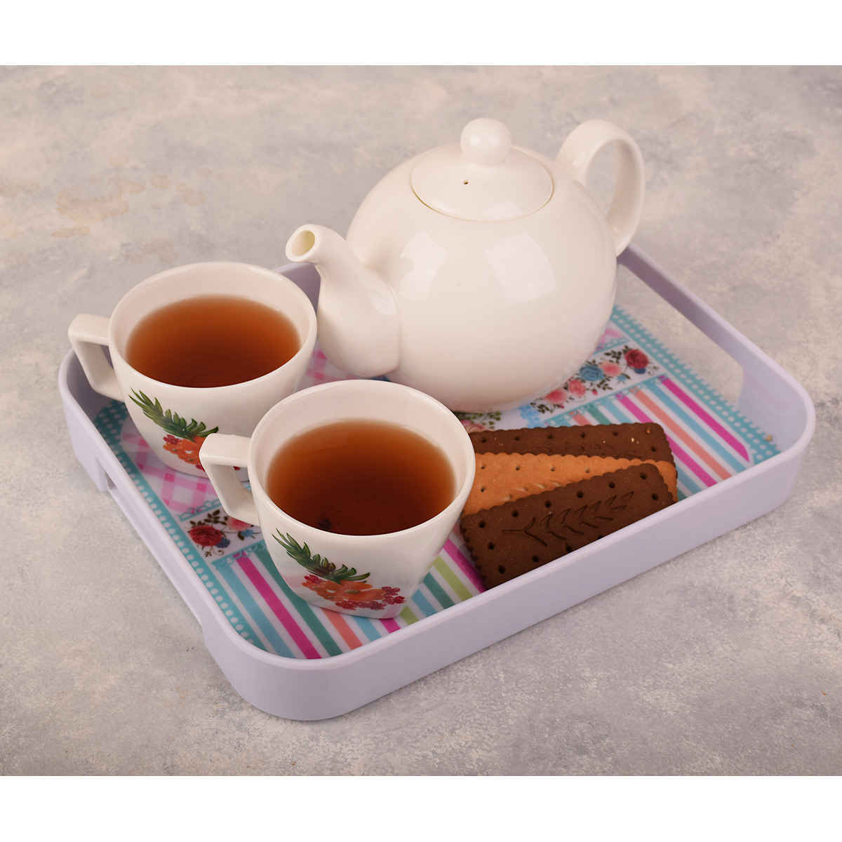 Lightweight Melamine Serving Tray – Blue Floral Design with Handle