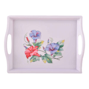 Lightweight Melamine Serving Tray – Flowers Design with Handle