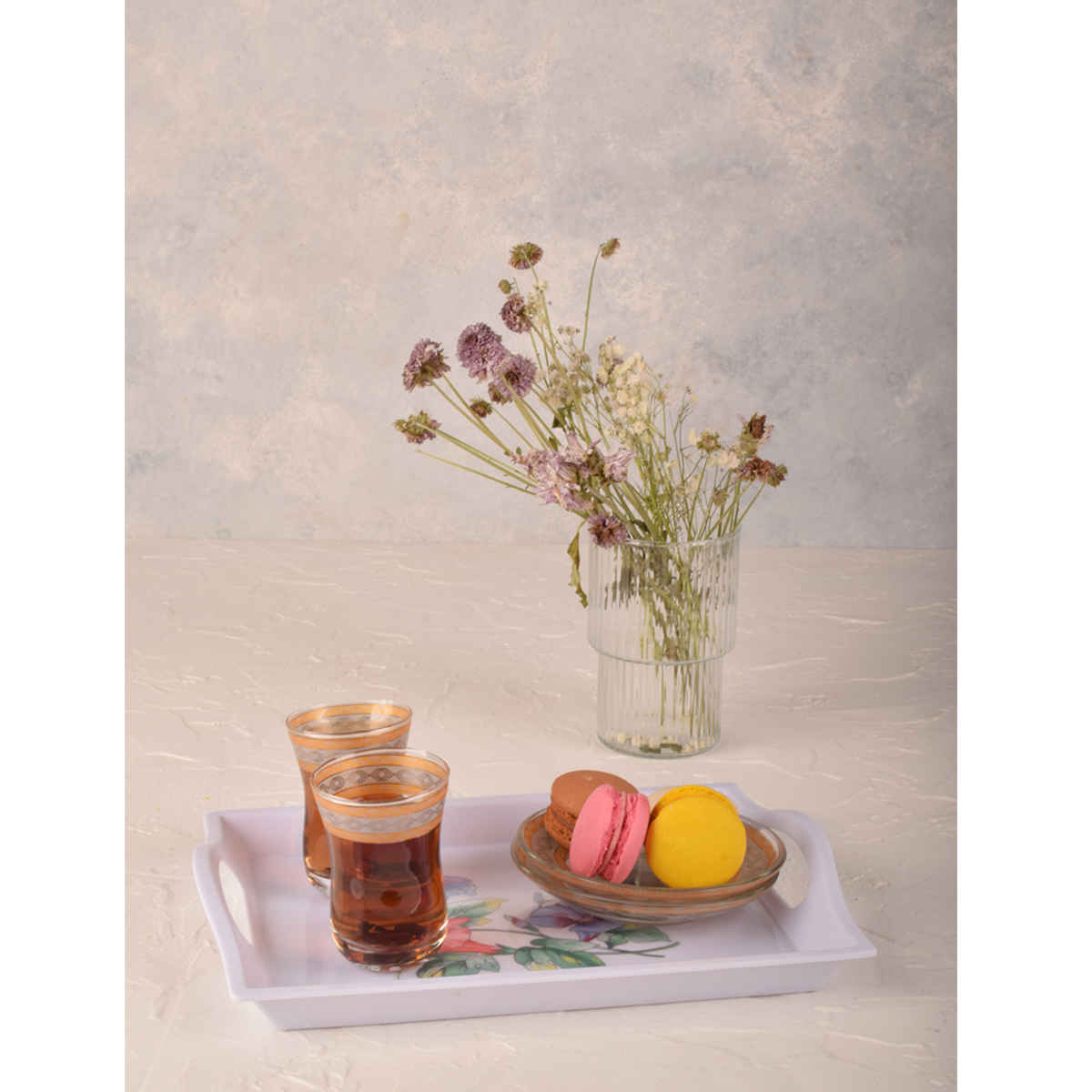 Lightweight Melamine Serving Tray – Flowers Design with Handle