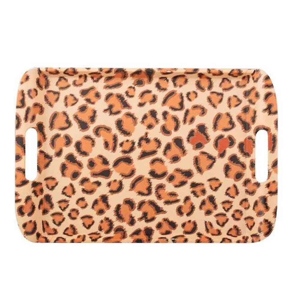 Lightweight Melamine Serving Tray – Leopard Pattern with Handle