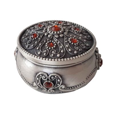 Metal Jewelry Box Vintage Design With Red Gem