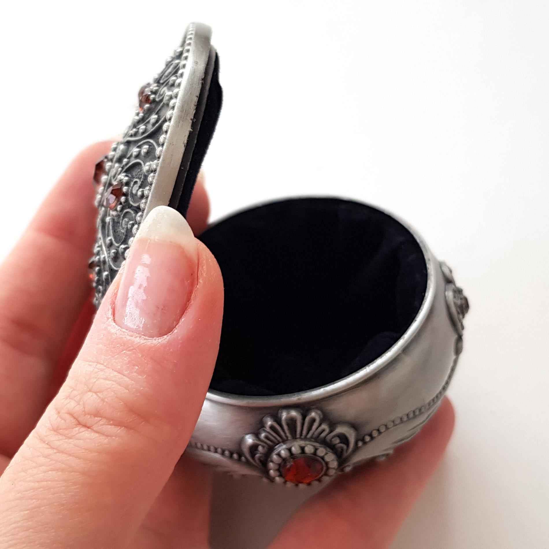Metal Jewelry Box Vintage Design With Red Gem