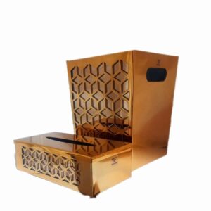 Metal Waste Basket & Tissue Box Set – Diamond Design