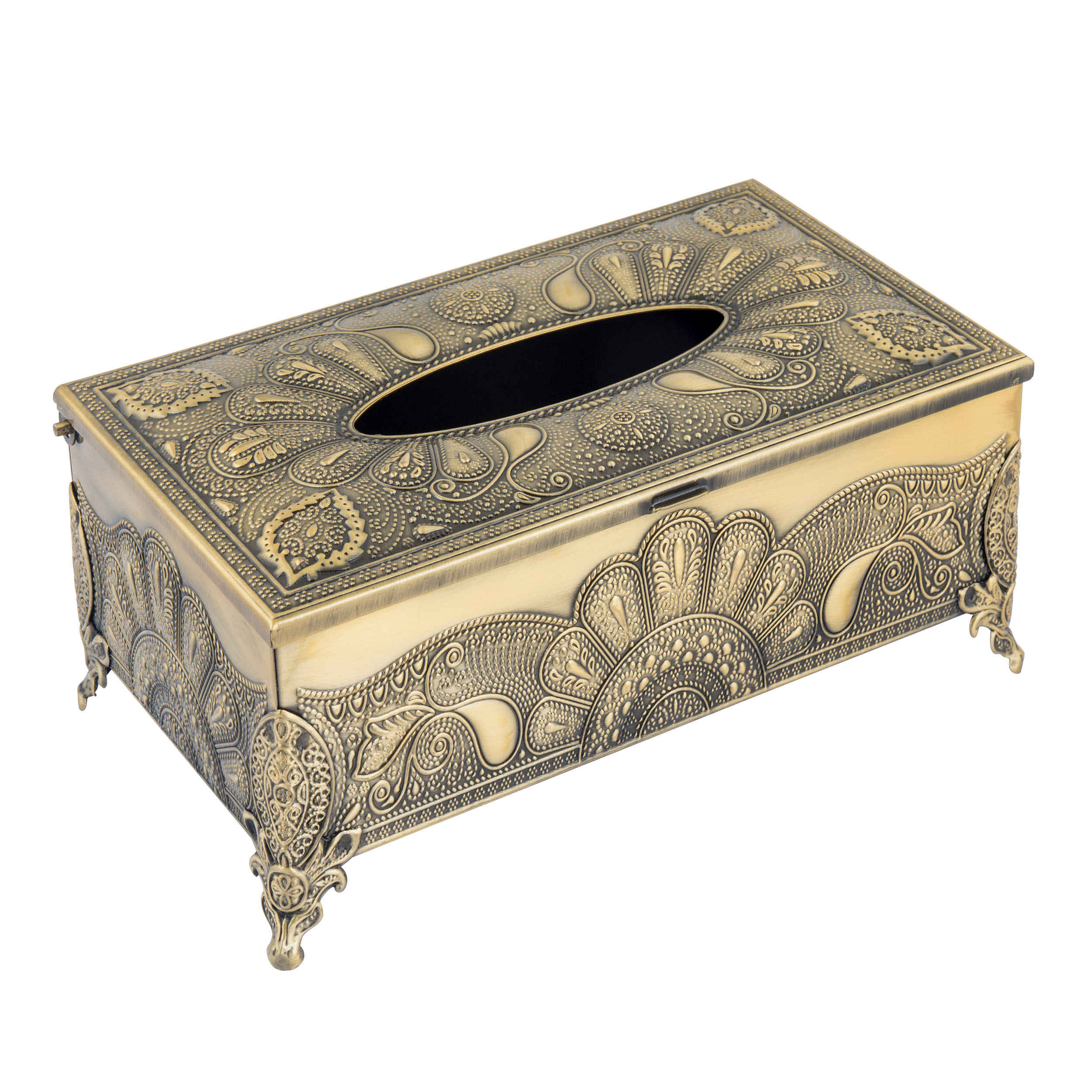 Metal Waste Basket & Tissue Box Set – Peacock Pattern