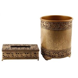 Metal Waste Basket & Tissue Box Set – Floral Design