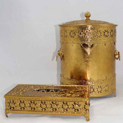 Metal Waste Basket & Tissue Box Set With Removable Lid