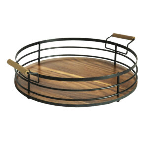 Metal Wire Fruit Basket Round Shaped With Wooden Handle