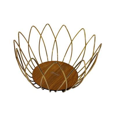 Metal Wire Fruit Basket With Wooden Base Model Lale