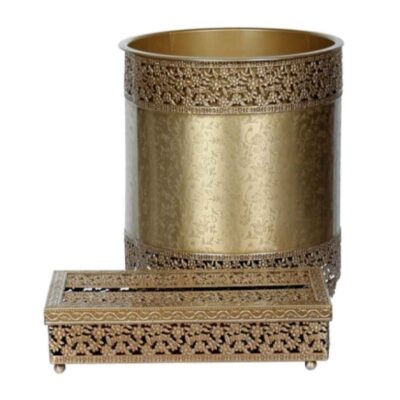 Plastic Waste Basket & Tissue Box Set - Floral Pattern