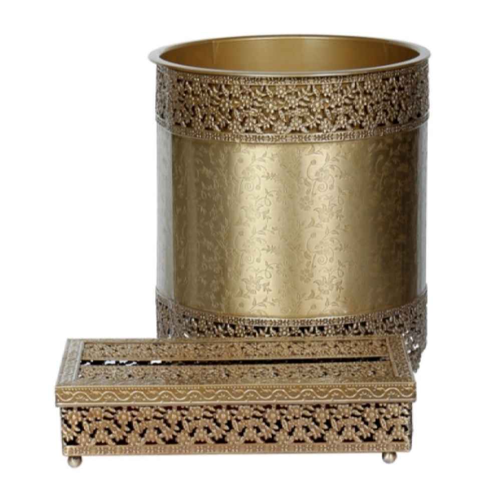 Plastic Waste Basket & Tissue Box Set – Floral Pattern