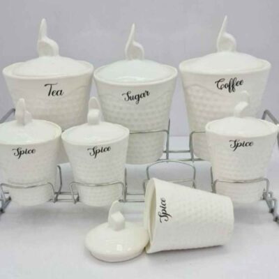 Embossed Yuna Porcelain Kitchen Canister for Coffee, Tea & Dry Food Storage