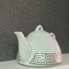 Porcelain Serving Teapot Silver Greek Key Design No1