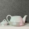 Porcelain Serving Teapot Silver Greek Key Design No1