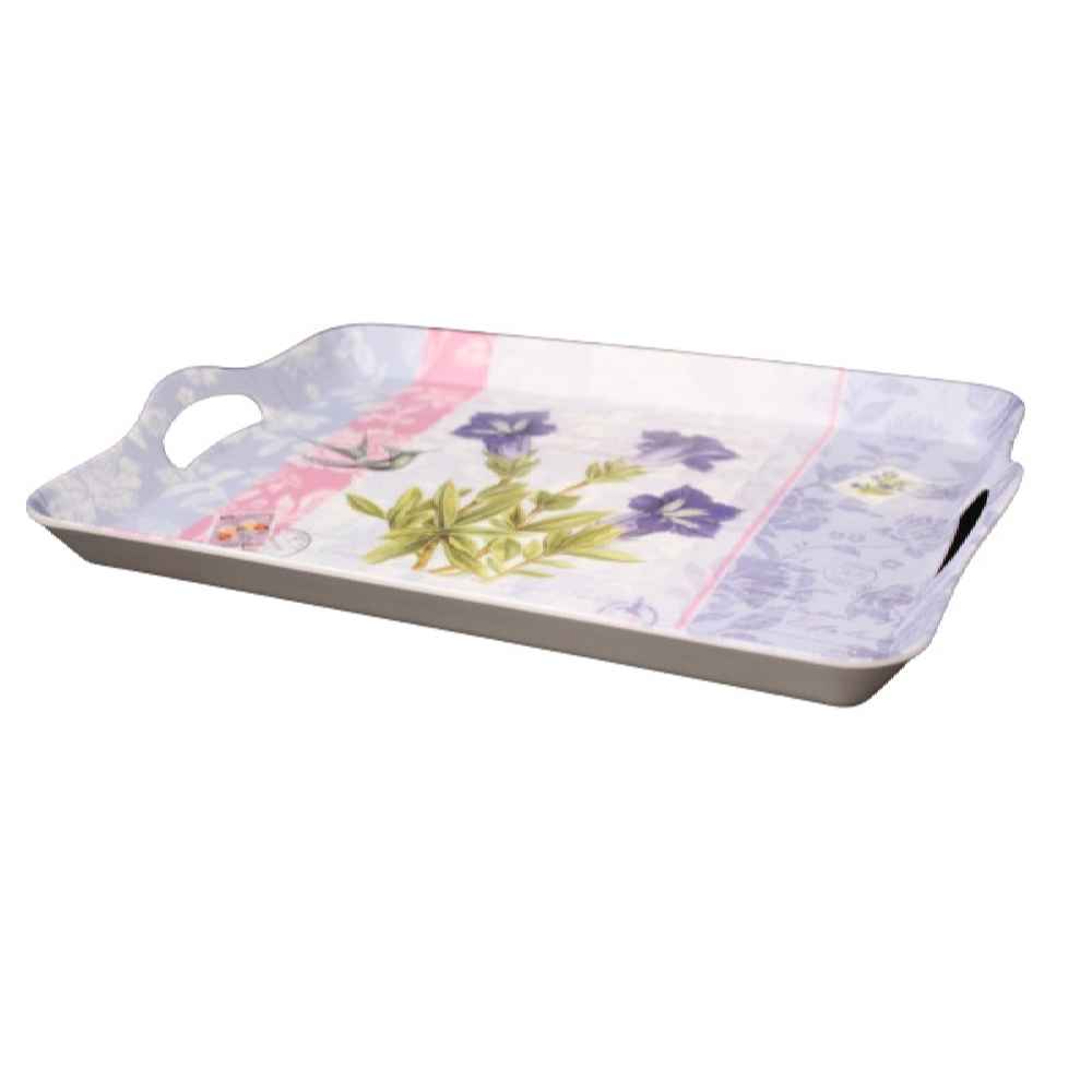 Purple Melamine Serving Tray – Rectangular Floral Tray with Handle