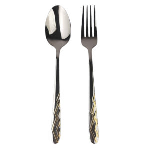Spoon and Fork Flatware Set Golden Design 12 Pcs Model Linear