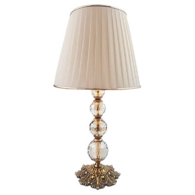 Classic Stacked Spherical Crystal Table Lamp with Tapered Fabric Shade