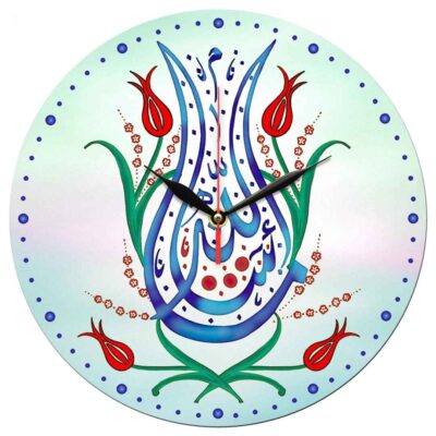 Islamic Wood Wall Clock with Calligraphy Design – Faith-Inspired Decor for Prayer Rooms and Muslim Homes