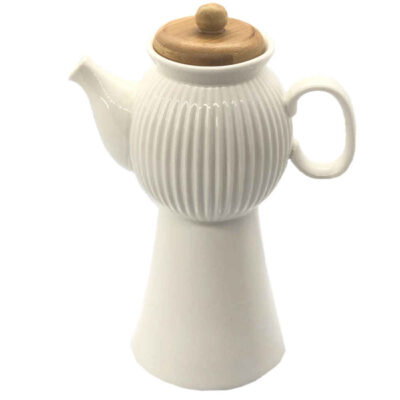 White Ceramic Oil Dispenser Bottle with Lid for Kitchen