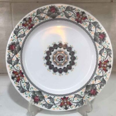 White Melamine Plate Set, Microwave Safe, Intricate Floral Design