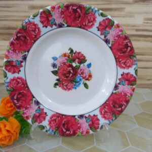 White Melamine Plate Set, Microwave Safe, Rose Flower