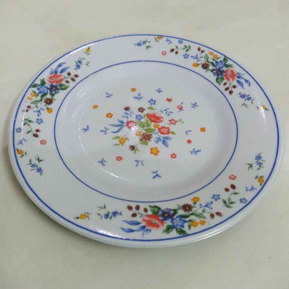 White Melamine Plate Set, Microwave Safe, Victoria Flower