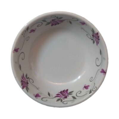 White Melamine Dinnerware Bowl Set, Dishwasher Safe - Model Floral (Set of 6)