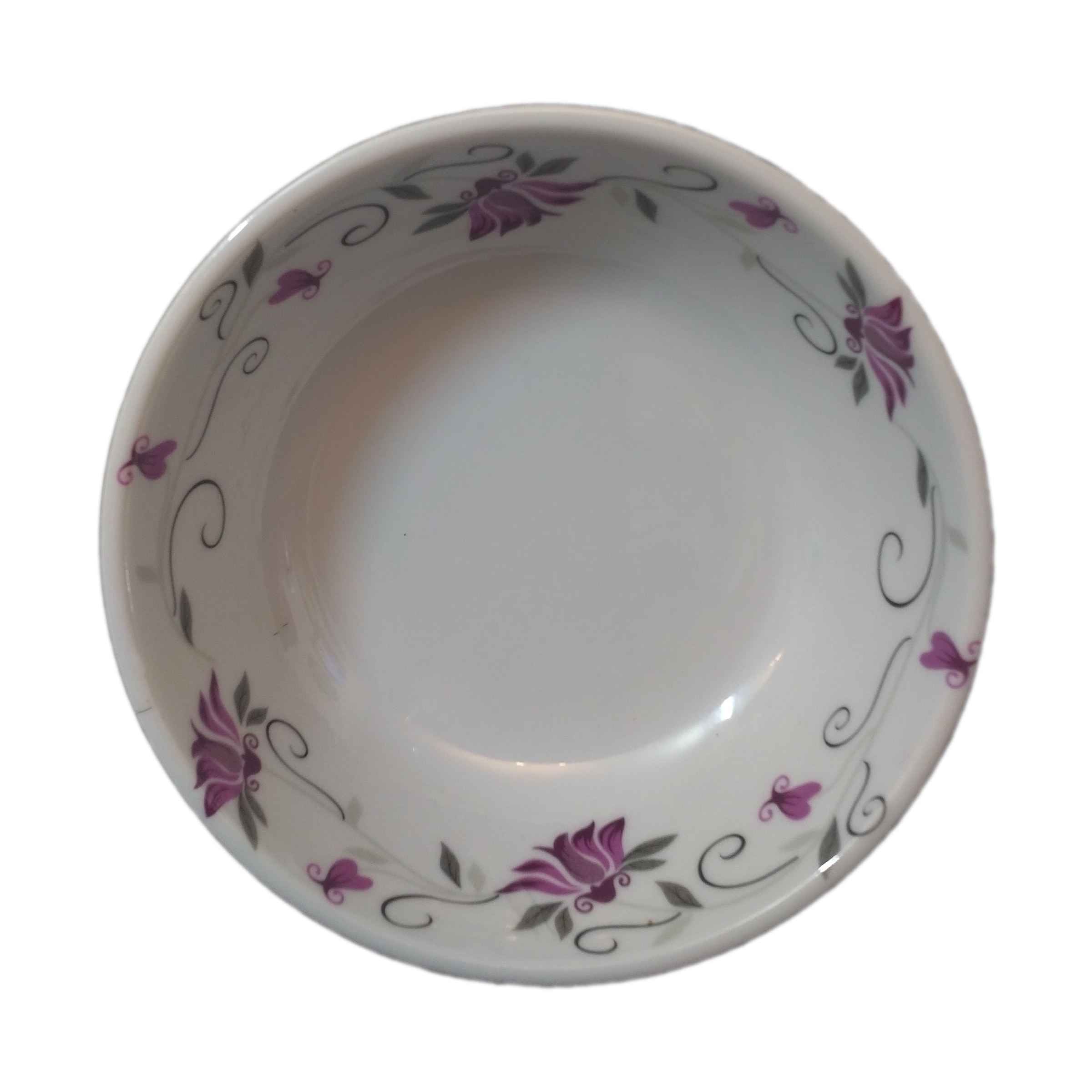 White Melamine Dinnerware Bowl Set, Dishwasher Safe – Model Floral (Set of 6)
