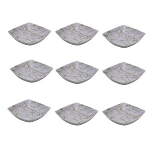 White Melamine Dinnerware Bowl Set, Dishwasher Safe – Model Marble (Set of 6)