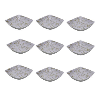 White Melamine Dinnerware Bowl Set, Dishwasher Safe - Model Marble (Set of 6)