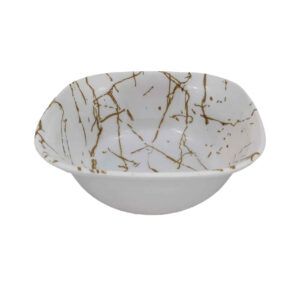 White Melamine Dinnerware Bowl Set, Square Shape – Marble Design (Set of 6)