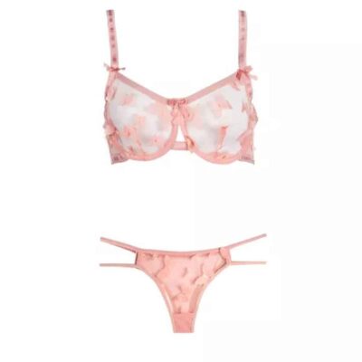 Women’s Butterfly Lace Bra and Thong Set – Chic Mesh Lingerie with Butterfly Pattern