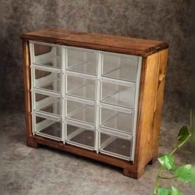 12-Cabinet Wooden Box with Plastic Drawers – Minimalist Design