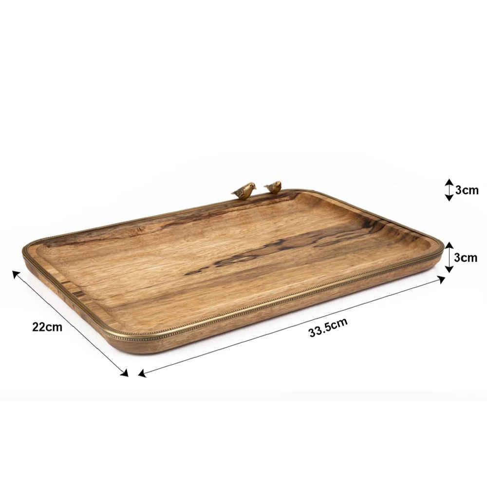 Minimalist Rectangular Wooden Serving Tray – Bird Design Flat Model