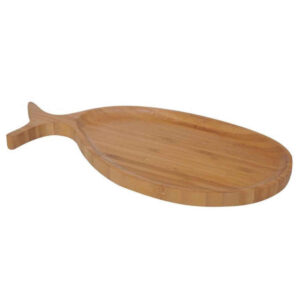 Whimsical Oval Fish-Shaped Wooden Serving Tray – Bamboo Style