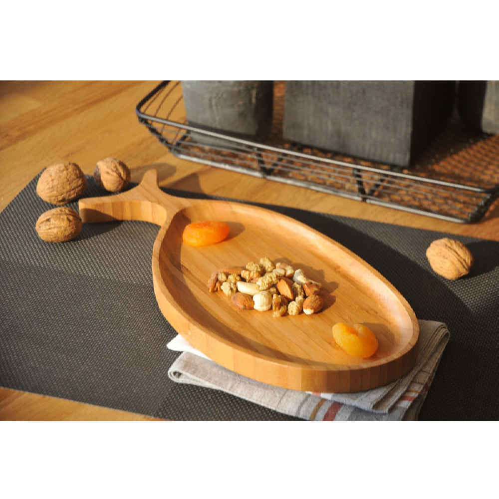 Whimsical Oval Fish-Shaped Wooden Serving Tray – Bamboo Style