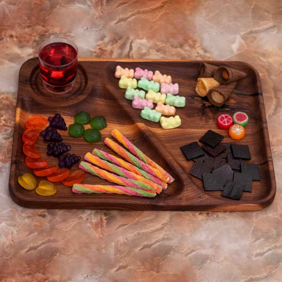 Minimalist Rectangular 3-Section Wooden Serving Tray – Snack Tray