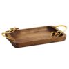 Minimalist Rectangular Wooden Serving Tray - Golden Flower Handles