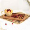 Minimalist Rectangular Wooden Serving Tray - Golden Flower Handles