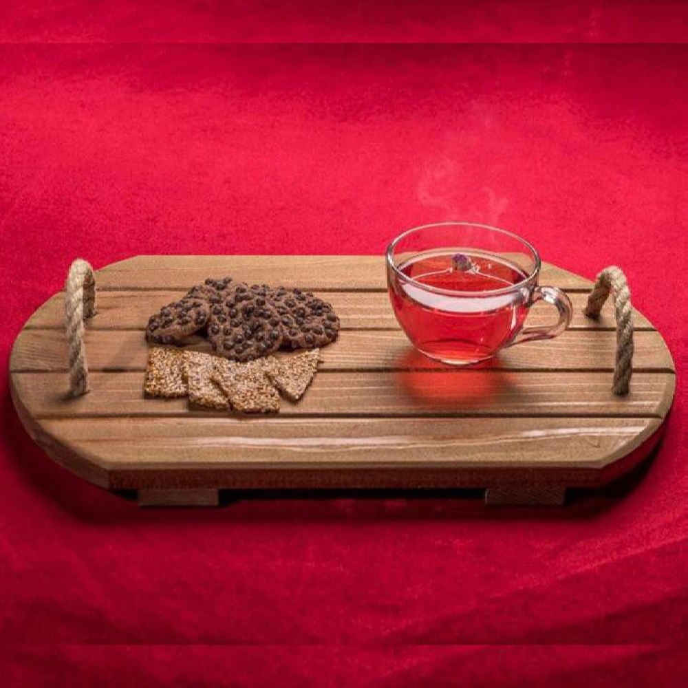 Minimalist Rectangular Wooden Serving Tray – Hemp Handle Model Ange