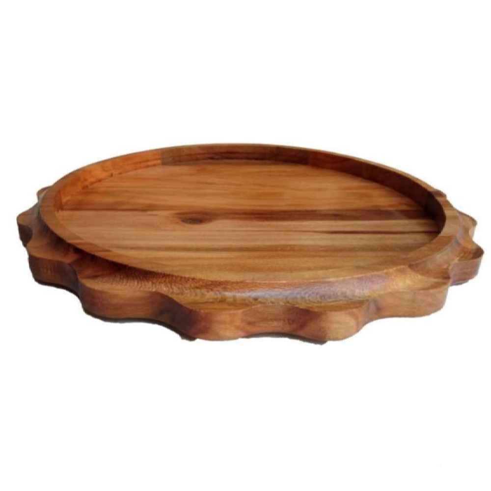 Rustic Round Wooden Serving Tray – Bordered Design Tray