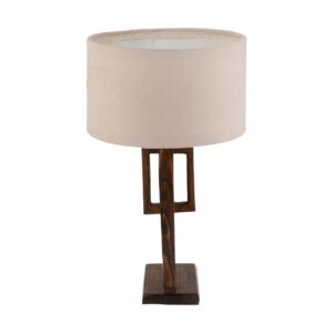 Minimalist Rectangular Wooden Table Lamp with Fabric Shade