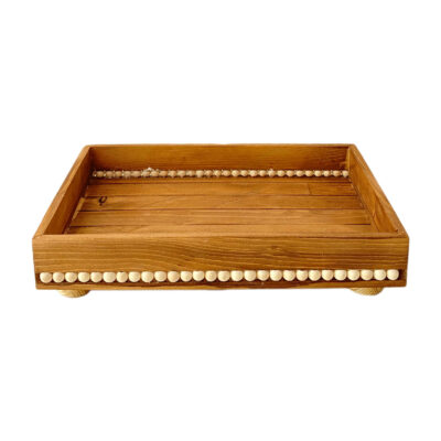 Minimalist Rectangular Wooden Serving Tray - Decorative Pearl Beads Tray
