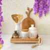 Minimalist Rectangular Wooden Serving Tray - Decorative Pearl Beads Tray
