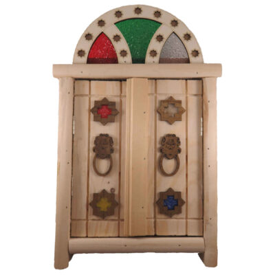 Handcrafted Persian Wooden Wall Key Holder with Traditional Door Design